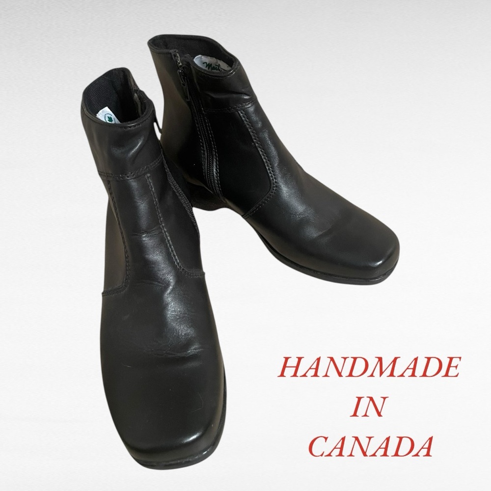 🇨🇦 MARTINO Bk Leather Ankle Boots Women’s Sz 8.5 N Waterproof Zipper Closure